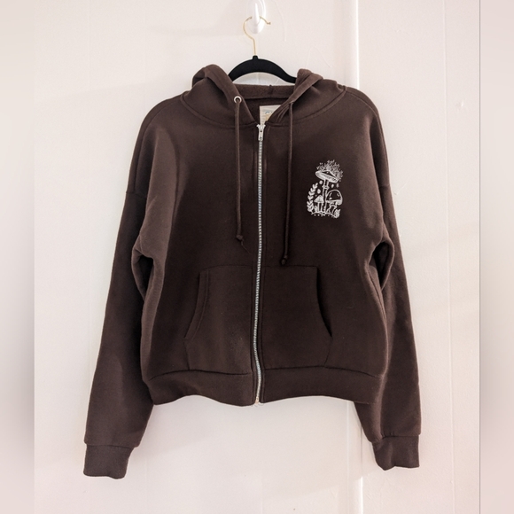 Y2K Chocolate Brown Teddy Jacket with Printed Mushroom Details - Picture 2 of 8